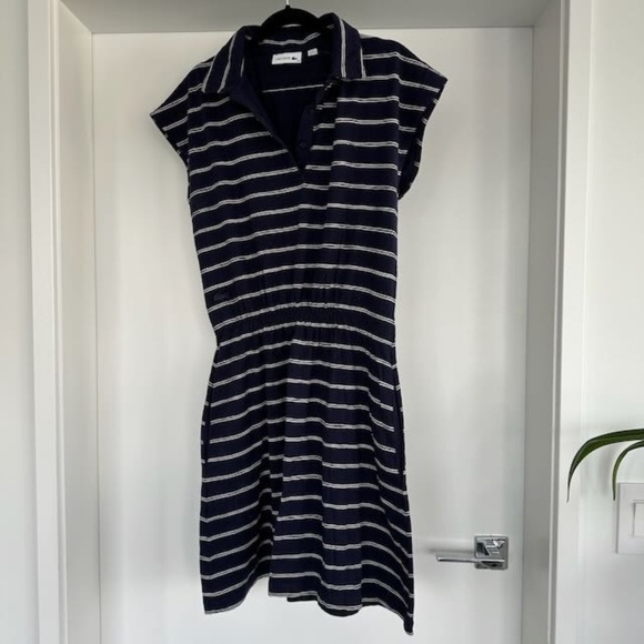 Lacoste Fitted Polo Dress In Blue Stripe Sz. 40 (M) - Picture 3 of 9